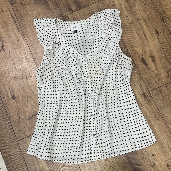 CAbi Black and White Polka Dot Ruffle Blouse - Picture 3 of 7